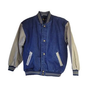 Vintage Luna Pier Child Sz  M 10/12 Denim Snap Front Letterman Jean Jacket Coat